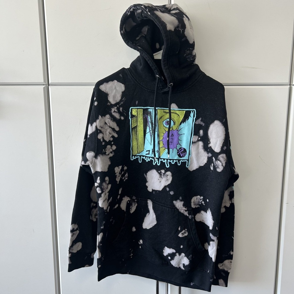 Ripple Junction Junji Ito Gyo Anime Horror Bleach Dye Hoodie Black Mens Medium